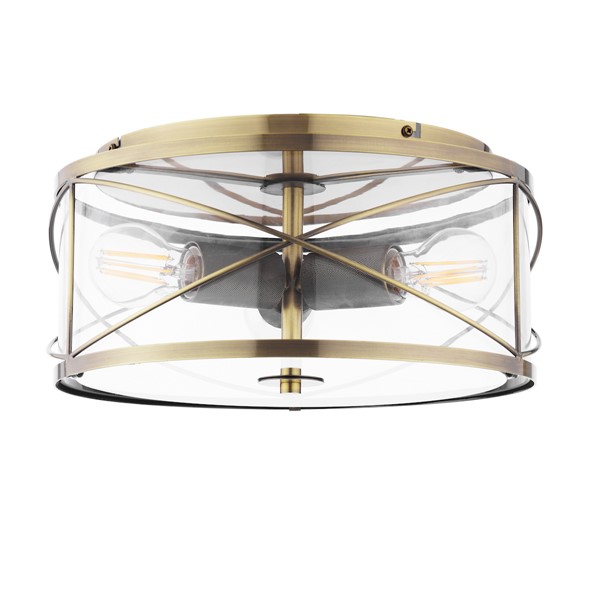 (image for) Laura Ashley Beckworth 3 Light Flush Antique Brass and Glass